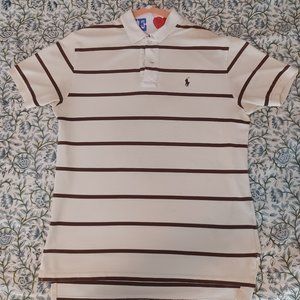 Cream and Brown Striped Polo Shirt by Polo by Ralph Lauren (Medium)